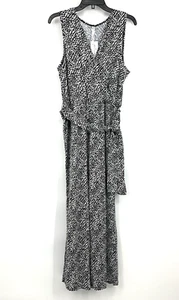 NY Collection Jumpsuit Womens Size XL Petite Black Printed Sleeveless V Neck NWT - Picture 1 of 12