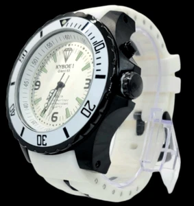 Kyboe! Men's Watch Giant 55MM Black Case White Silicone Band ACTUAL MIRROR DIAL - Picture 1 of 4