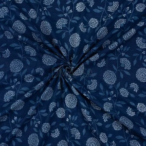 Indigo Blue Floral Block Print Fabric Summer Dress Loose Upholstery Soft Cotton - Picture 1 of 5
