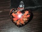 Art Glass Orange & Rose Gold Flower Heart Pendant 