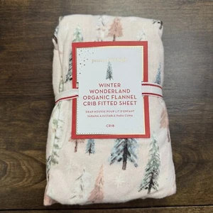 POTTERY BARN KIDS WINTER WONDERLAND ORGANIC FLANNEL FITTED CRIB SHEET ~ BLUSH - Picture 1 of 6
