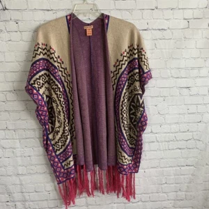 Anthropologie Flying Tomatoes Knit Sweater Poncho Size Medium Fringe Boho - Picture 1 of 5