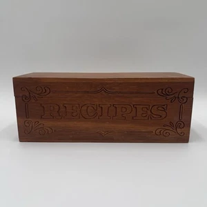 Vintage Solid Wood Recipe Recipes Box With Lid & Double Slot Space - Picture 1 of 6