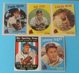 9-Card Lot 1959 Topps Milwaukee Braves Baseball-Bob Hartman/Frank Torre/Del Rice - Picture 1 of 5