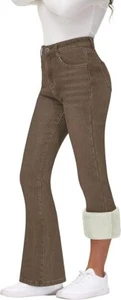 Women's Flare Fleece Lined Jeans Thermal High Waisted Bell Bottom Sz 12 BRN/NWTs - Picture 1 of 7