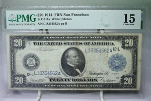 1914 $20 Federal Reserve Note San Francisco Fr#1011A PMG VF15 No Comment #4562 - Picture 1 of 2