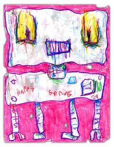 HAPPY GRAVE original DRAWING surreal robot cryaon surreal art "GLITCHHH" - Picture 1 of 1