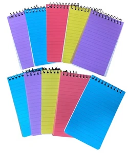 SET OF 10 MINI Neon NOTE PADS Spiral Bound A7 Plastic Cover Notebooks - Picture 1 of 4