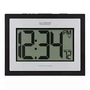 La Crosse Technology 513-1422S Atomic Digital Silver Clock with Indoor Temper... - Picture 1 of 7