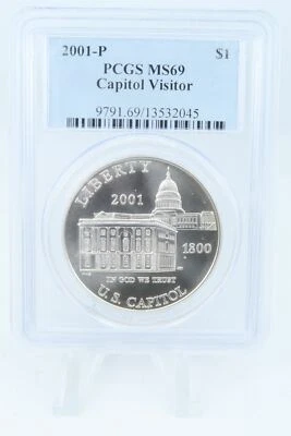 2001-P PCGS MS69 Capitol Visitor Silver Modern Commemorative Dollar - Image 1 of 2