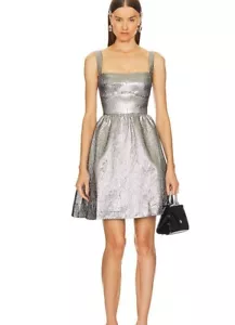 NEW With Tags SALONI Rachel Mini Dress Size 8 Metallic Silver Cocktail Party - Picture 1 of 8