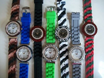 Women's Leopard & Zebra Multicolor Silicone Band Rhinestone Fashion Casual Watch - Image 1 of 4