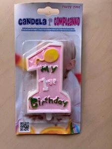 CANDELA 1 ANNO PRIMO 10 CM NUMERO COMPLEANNO TORTA BIRTHDAY ROSA - Picture 1 of 1