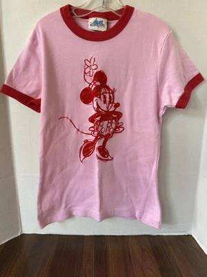 Camiseta De Colección Años 90 Disneyland Resort Rosa y Rojo MINNIE MOUSE Terciopelo Retro Niño Med Foto 1 de 4