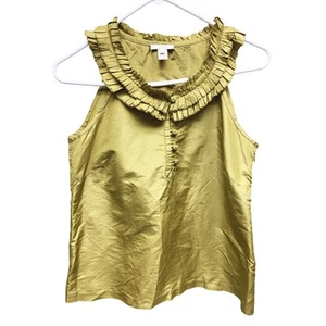 J Crew Green Ruffle Neck Collar 100% Silk Blouse Size 4P Side Zip - Picture 1 of 7
