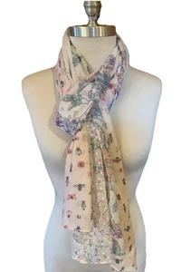 Betsey Johnson Pink Sparkle Ladybug Scarf Wrap 29”x74” Mixed Print Whimsical Bee - Picture 1 of 12