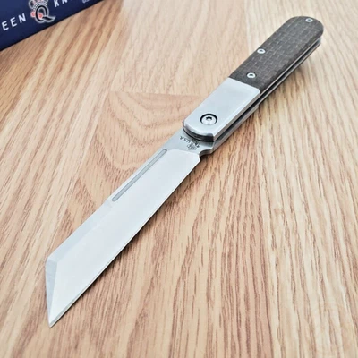 Queen Large Barlow Folding Knife Bohler M390 Steel Blade Brown Micarta Handle - Image 1 of 4