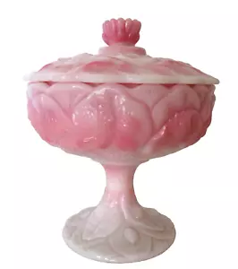 Sammlerstück Fenton Schlacke Glas selten rosa Seerosen Kunst Süßigkeiten Schale Deckel - Bild 1 von 7