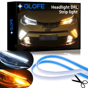 2X Tira de señal de giro flexible secuencial blanco ámbar luz LED DRL para faros - Imagen 1 de 10