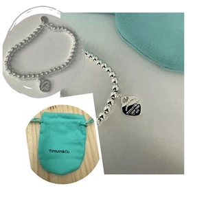 New! 🆕 Tiffany & Co Silver Mini Heart Tag Bead Ball 4 MM Bracelet 7"