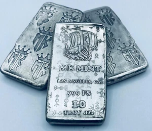 10 Ozt MK BarZ "Viking Ship" Monogrammed Back Weight Bar .999 Fine Silver - Picture 1 of 3