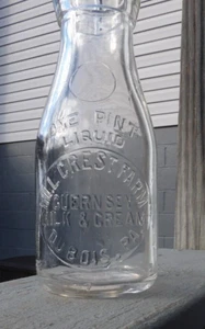 Vintage 1930 Hillcrest Farm Dairy Embossed Pint Milk Bottle Dubois Pa Hill Crest - Picture 1 of 7