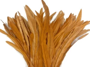 2.5 Inch Strip - 14-16" Antique Gold Strung Natural Bleach Coque Tails Feathers - Picture 1 of 7