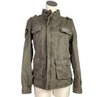 Miss Me Women L Military Zip Up Jacket Green Long Sleeves Pockets Embellished
