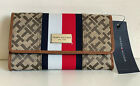 NEW! TOMMY HILFIGER BROWN RED CONTINENTAL CHECKBOOK CLUTCH PURSE WALLET $48 SALE