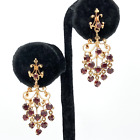 Antique Vintage 14k Yellow Gold Faceted Garnet Chandelier Earrings