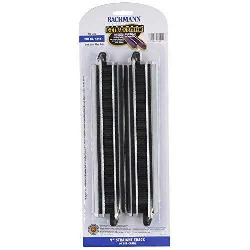 Bachmann 44411 HO 9" Straight EZ Track (4) Nickel Silver black roadbed