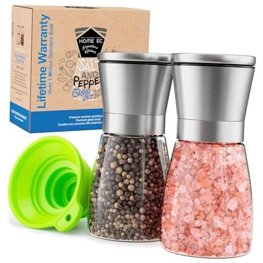 Premium Stainless Steel Salt and Pepper Grinder Set of 2 - Adjustable Ceramic SE