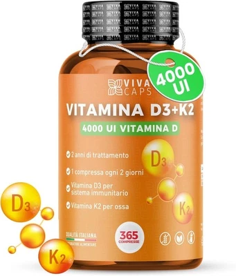 Vitamina d3 k2 mk7 vegana alto dosaggio 365 microcompresse 1 ogni 2 giorni - Immagine 1 di 4