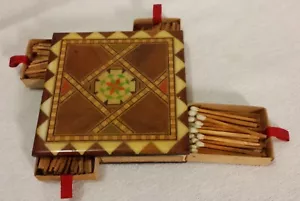 Vtg Wooden Square Match Box Sulfur Box Slide Drawer Four Corner w/ Matches - Picture 1 of 13