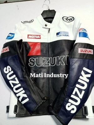 Chaqueta de cuero para motociclista Suzuki para hombre Foto 1 de 4