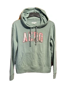 Aeropostale Hoodie Women Medium Green Floral Ebroidered Flowers Roses Pullover M - Picture 1 of 15