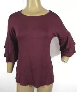 Camiseta elástica Ultra Flirt talla S en niveles con mangas con volantes berenjena NUEVA $24 - Imagen 1 de 11