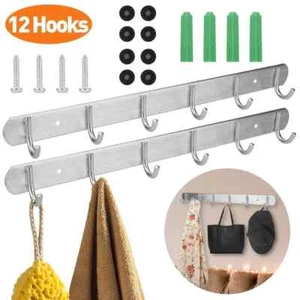 12/6 Hook Wall Mount Key Bag Towel Rack Hanger Holder Coat Robe Hat Clothes Rack - Picture 1 of 6