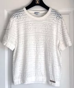 NEW 20C WHITE CHANEL CC LOGO EMBROIDERY TEE T-SHIRT TOP XS - Picture 1 of 14