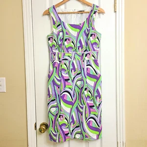 Tahari ASL Sleeveless Midi Sheath Dress Vibrant Paisley Purple Green Pink Size 6 - Picture 1 of 12