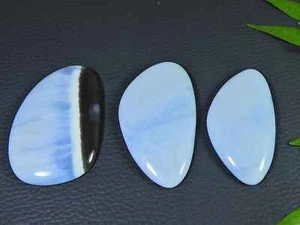 46-47MM Natural Peru Blue Opal Healing Oval Cabochon Loose Gemstone 3Pcs Lot - Picture 1 of 8