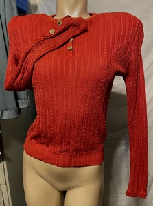 Vintage Chrlisle/Sport Women Orange / Red Silk Cable Knit Sweater Sz S Hong Kong - Picture 1 of 6