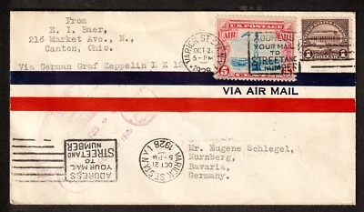 1928 USA Zeppelin LZ127 First Flight Airmail LZ 127 Canton to Nurnberg, Bavaria - Image 1 of 2