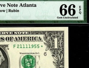 1995 $1 STAR NOTE ATLANTA FR.1922-F* PMG GEM UNC 66 EPQ Birth Year 21-11-1955 AJ - Picture 1 of 4