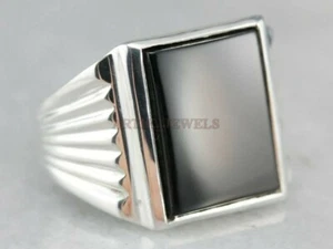 Natural Black Onyx Gemstone with 925 Sterling Silver Ring for Men's #1196 - Picture 1 of 3