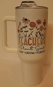 Weiße Blumen Lehrer X Large 40 Unzen Becher Griff Edelstahl innen Geschenk - Bild 1 von 6