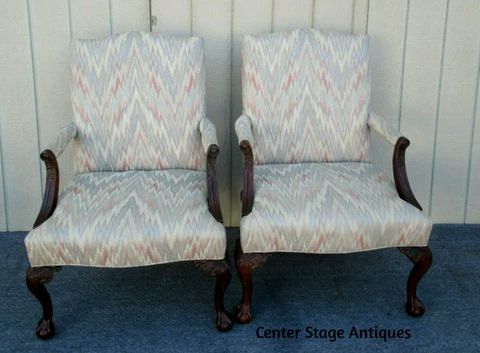 62465 Pair SHERRILL Furniture Chippendale  Armchair Chairs Cover