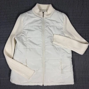 Carolyn Taylor Jacket Women Small Off White Puffer Sweater Quilted Insulated - Picture 1 of 24