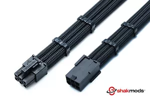 Shakmods Brand - 6 Pin PCIE PSU Extension 30cm Black Sleeved Cable with 2 Combs - Picture 1 of 5