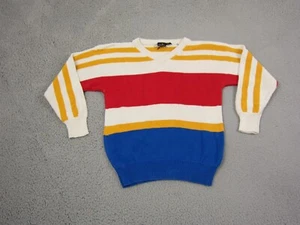 Vintage Liz Claiborne Sweater Womens Small Blue Red Big Striped Colorful V Neck - Picture 1 of 15